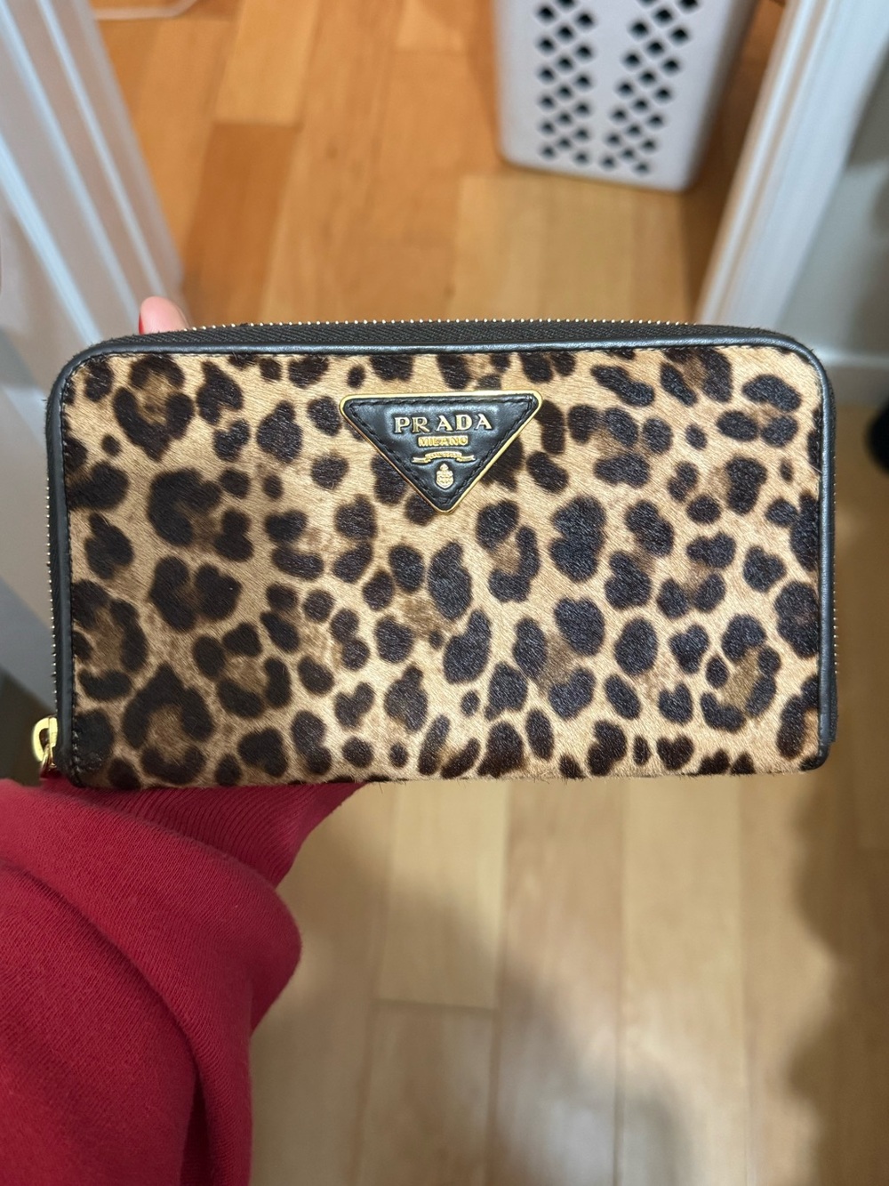 Prada Leopard Print Zip Wallet in Brown and Black